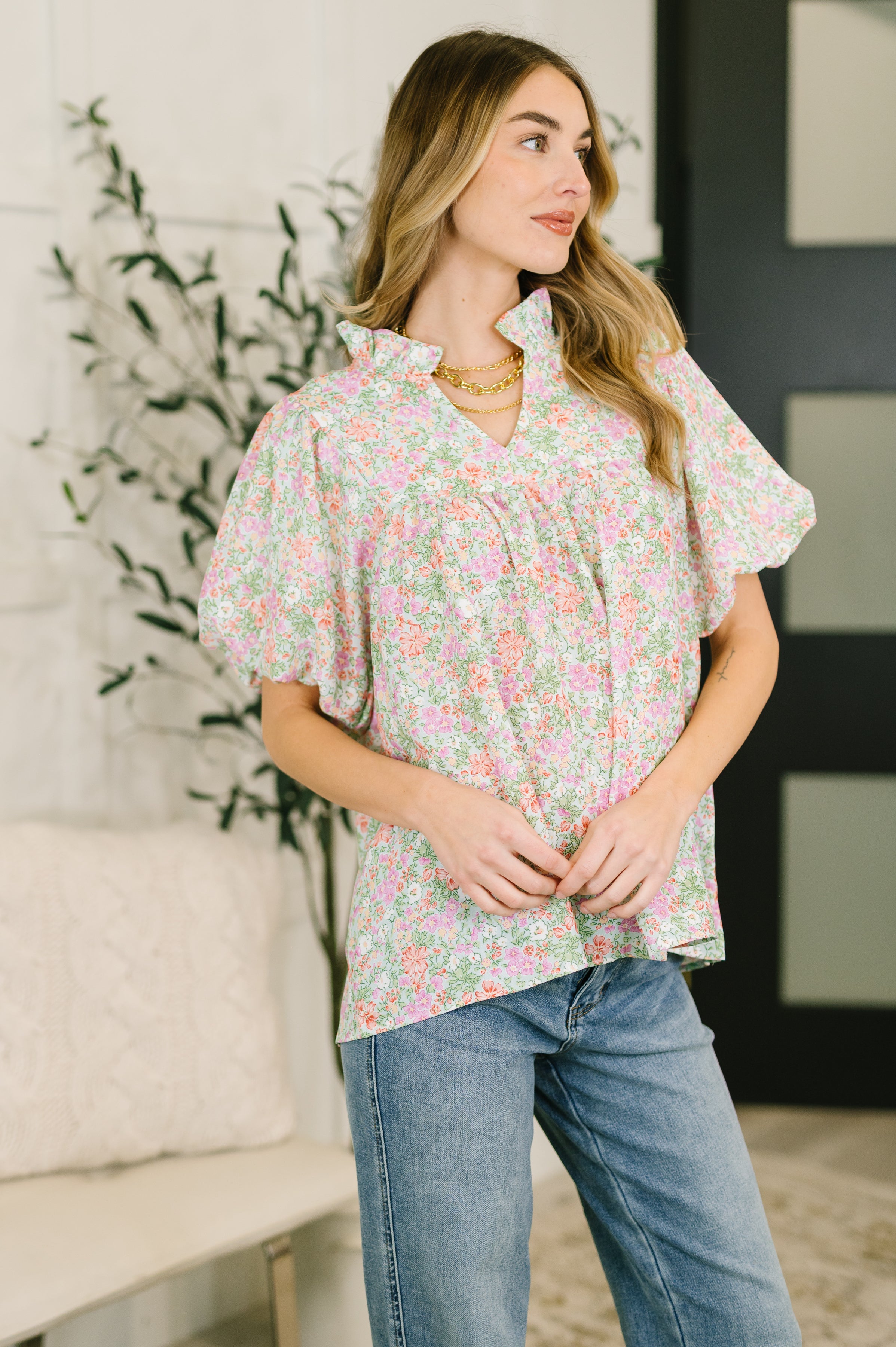 Flower Picking Notch Neck Blouse – Field Flower
