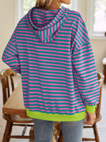 Lovelet Drawstring Striped Long Sleeve Hoodie