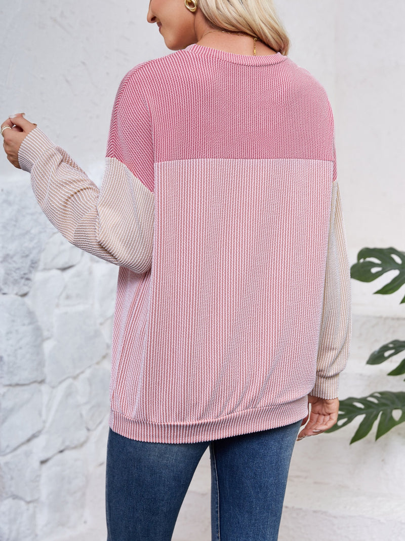 Lovelet Color Block Round Neck Long Sleeve Sweatshirt