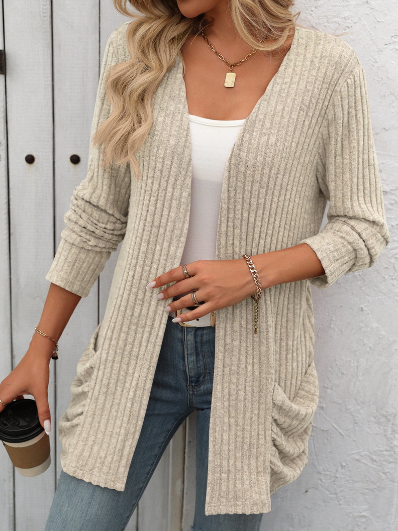 Mandy Open Front Long Sleeve Ribbed Cardigan