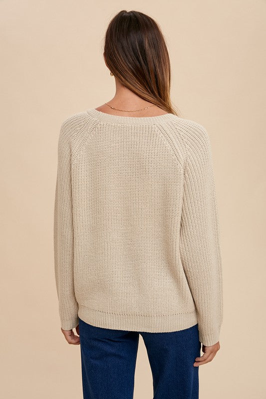 Annie Wear HELLO Embroidered Raglan Sleeve Sweater