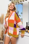 BiBi Checkered Color Block Sweater Cardigan