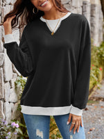 Lovelet Contrast Round Neck Long Sleeve Sweatshirt