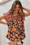 Multicolored Print Babydoll Top with Floral Embroidery