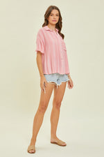 Light Airy Stripe Gauze Button Down Shirt in Pink