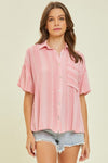 Light Airy Stripe Gauze Button Down Shirt in Pink