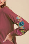 Annie Wear Embroidered Long Sleeve French Terry Top