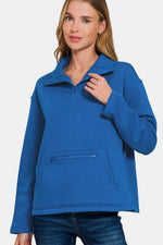 Zenana Turtleneck Half Snap Fleece Sweatshirt