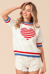 BiBi US Flag Theme Striped Heart Sweater