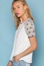POL Lace Short Sleeve Exposed Seam T-Shirt