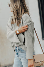 Textured Round Neck Long Sleeve Sweater