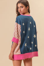 BiBi US Flag Theme Color Block Star Patch T-Shirt