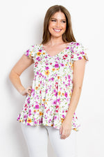 Be Stage Floral Short Sleeve Ruffled Top
