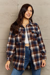 Ninexis Full Size Plaid Collared Neck Button-Down Long Sleeve Jacket