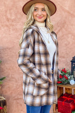 And The Why Plaid Open Front Hooded Shacket