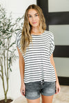 All Lined Up Dolman Sleeve Top in Black Ivory
