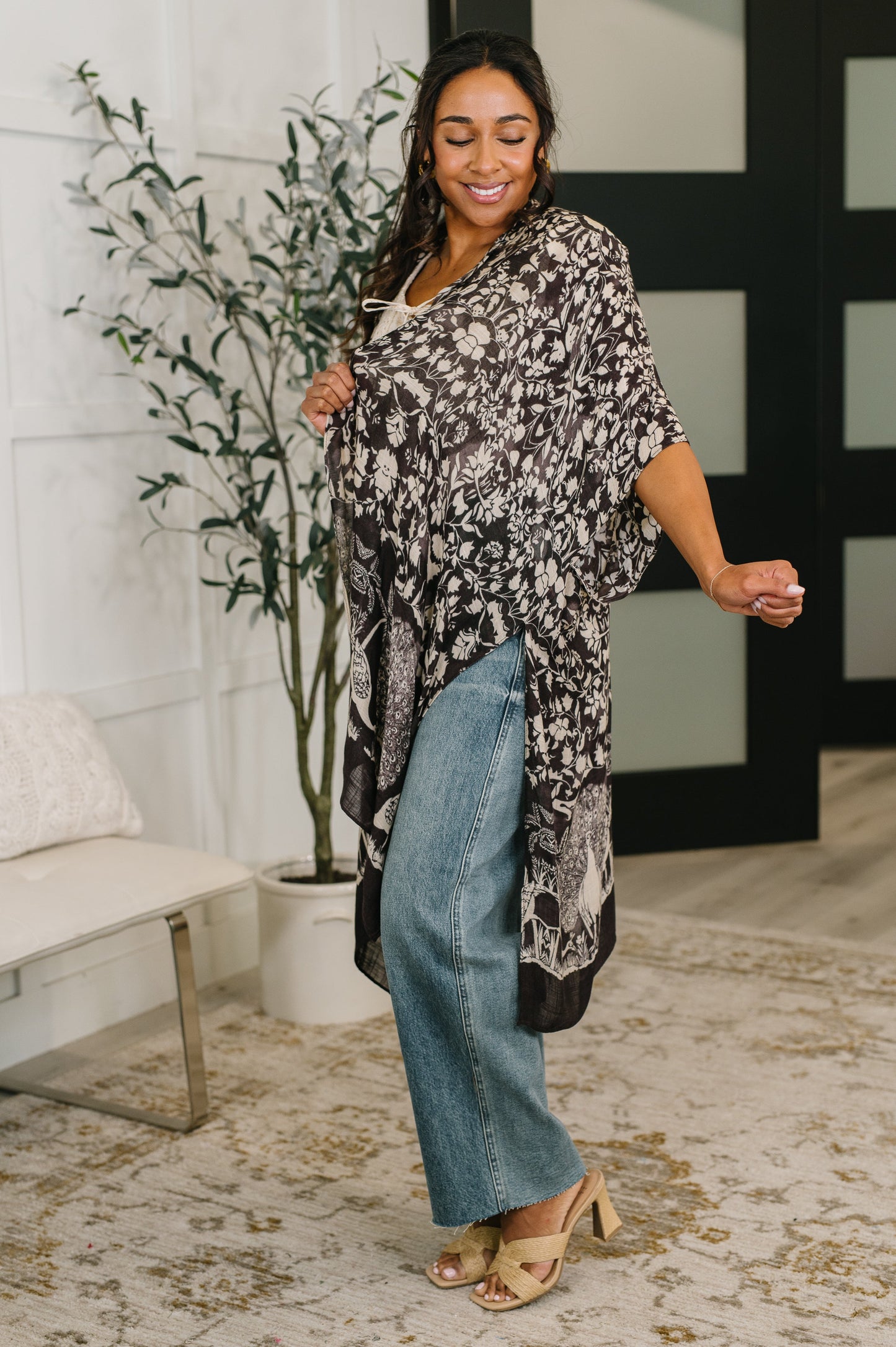 Bella Vida Open Front Floral Print Kimono