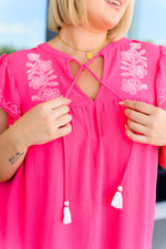 Carnival Flutter Sleeve Dress In Hot Pink