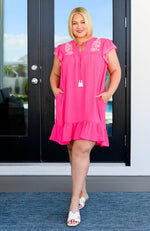 Carnival Flutter Sleeve Dress In Hot Pink