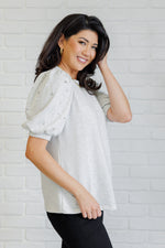 Diamonds and Pearls Puff Sleeve Top in Light Grey