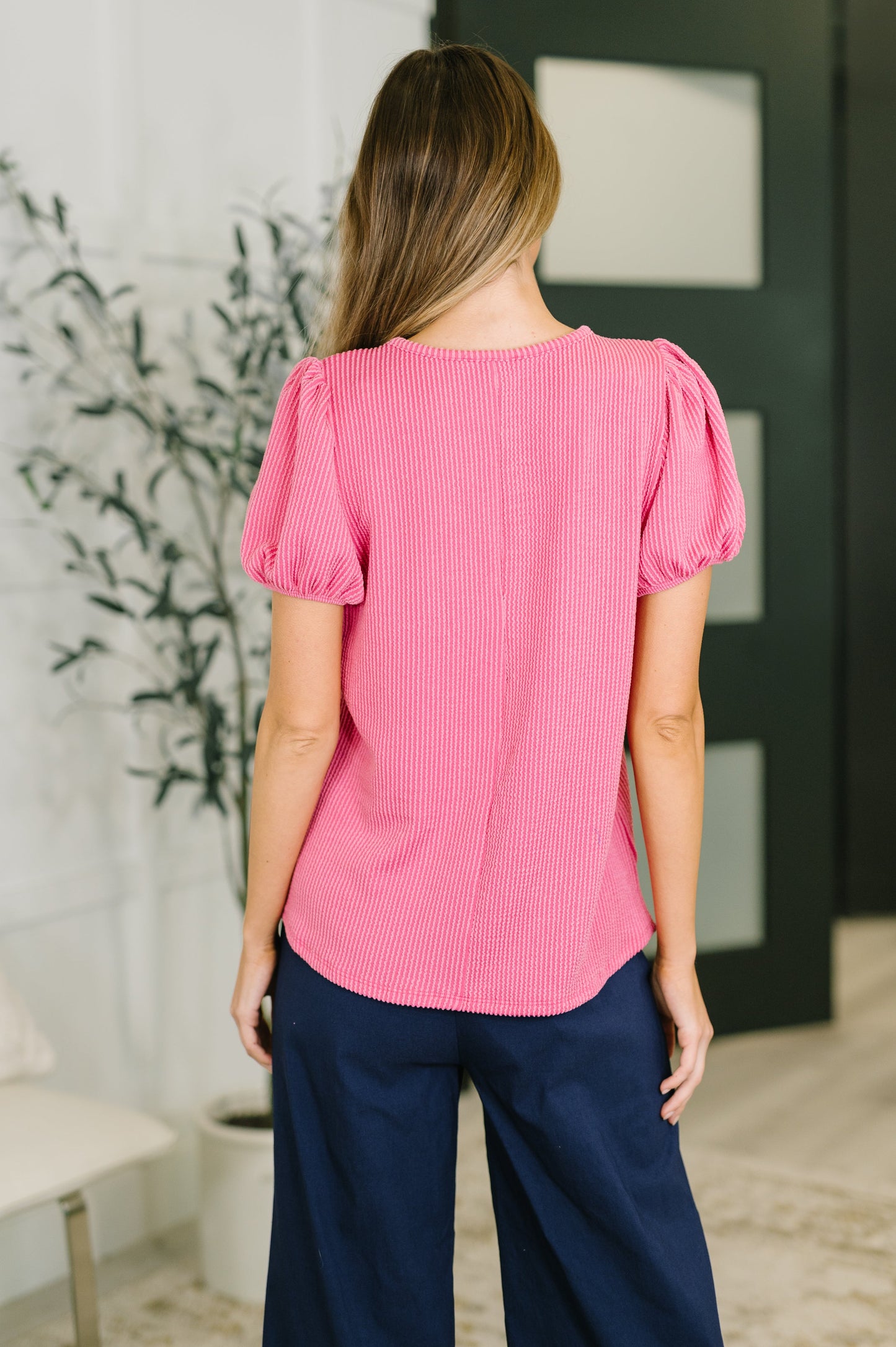 Grace & Virtue Balloon Sleeve Blouse in Pink