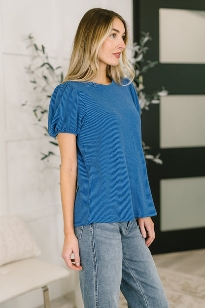 Grace & Virtue Balloon Sleeve Blouse in Royal Blue
