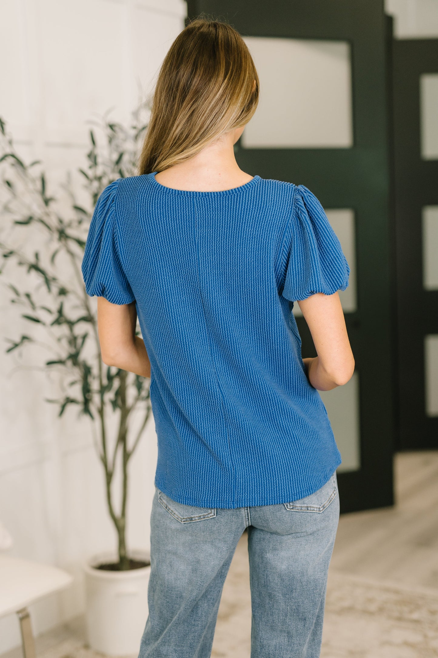 Grace & Virtue Balloon Sleeve Blouse in Royal Blue