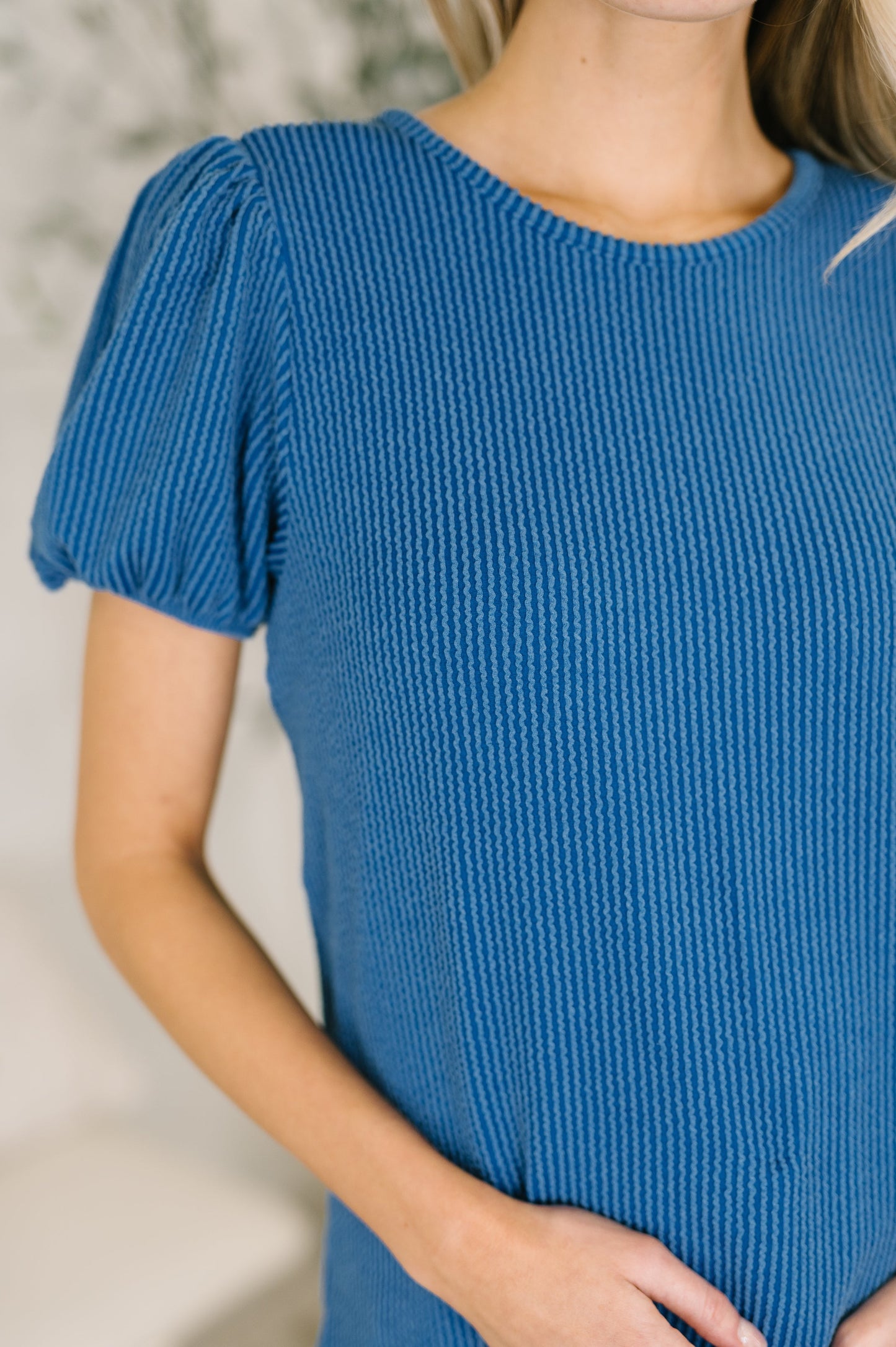 Grace & Virtue Balloon Sleeve Blouse in Royal Blue