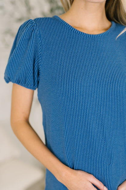 Grace & Virtue Balloon Sleeve Blouse in Royal Blue