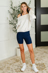 Gym and Juice Ribbed Knit Biker Shorts in Navy