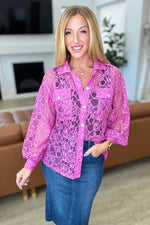 Stick Together Lace Button Up in Magenta