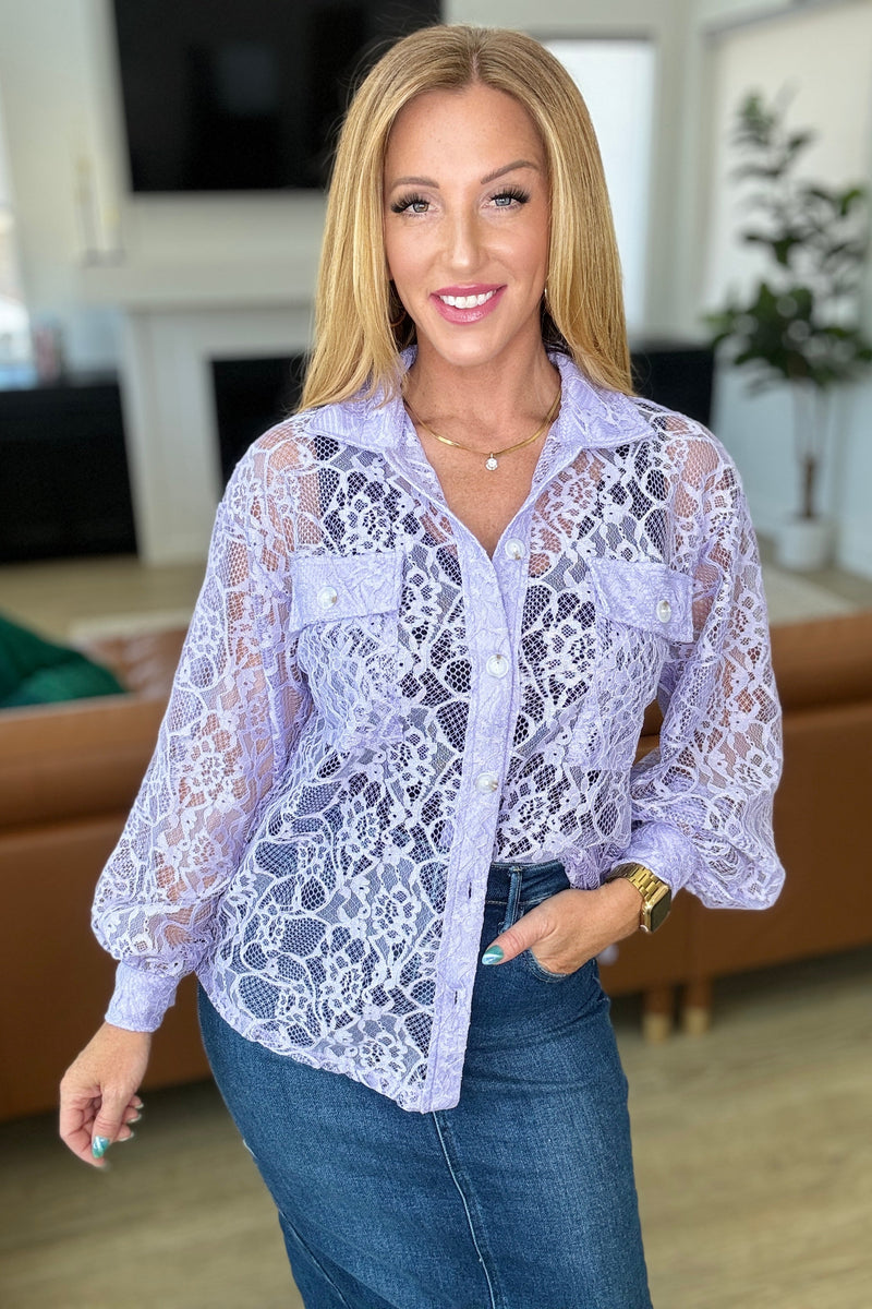 Stick Together Lace Button Up in Lavender