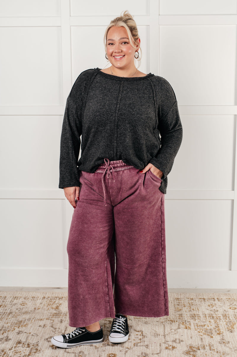 In or Out Wide Leg Cropped Pants in Eggplant