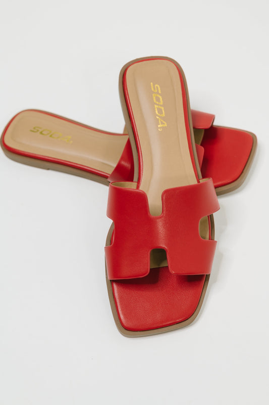 Knit Square Toe Slip on Sandal in Red