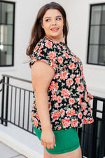 Lizzy Cap Sleeve Top in Black and Coral Floral