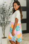 Office Associate Patchwork Print Babydoll Dress