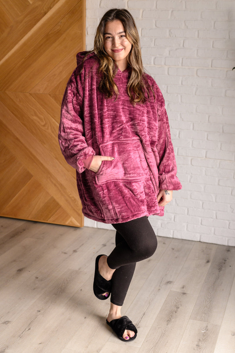 Oversized Velour Blanket Hoodie in Purple