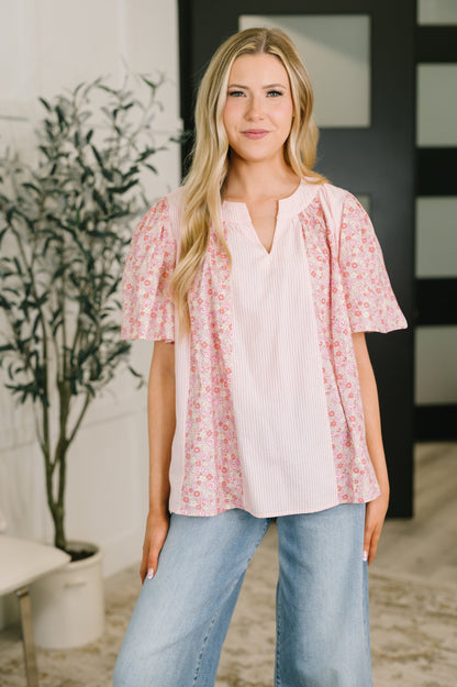 Pretty Prime Bell Sleeve Color Block Blouse