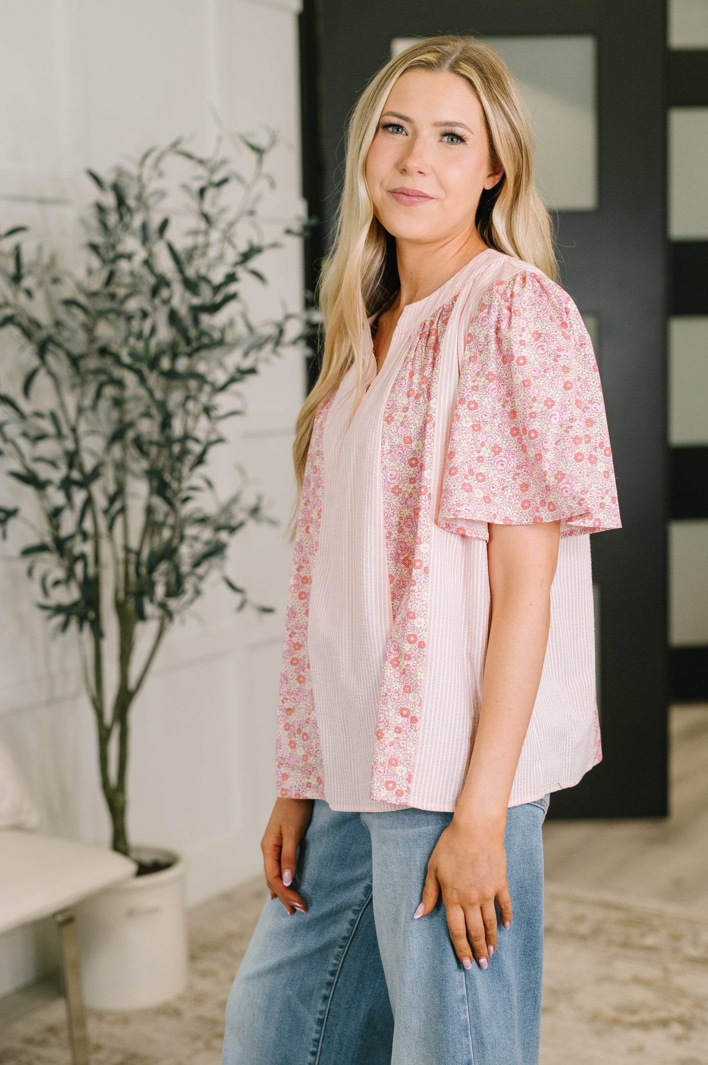 Pretty Prime Bell Sleeve Color Block Blouse