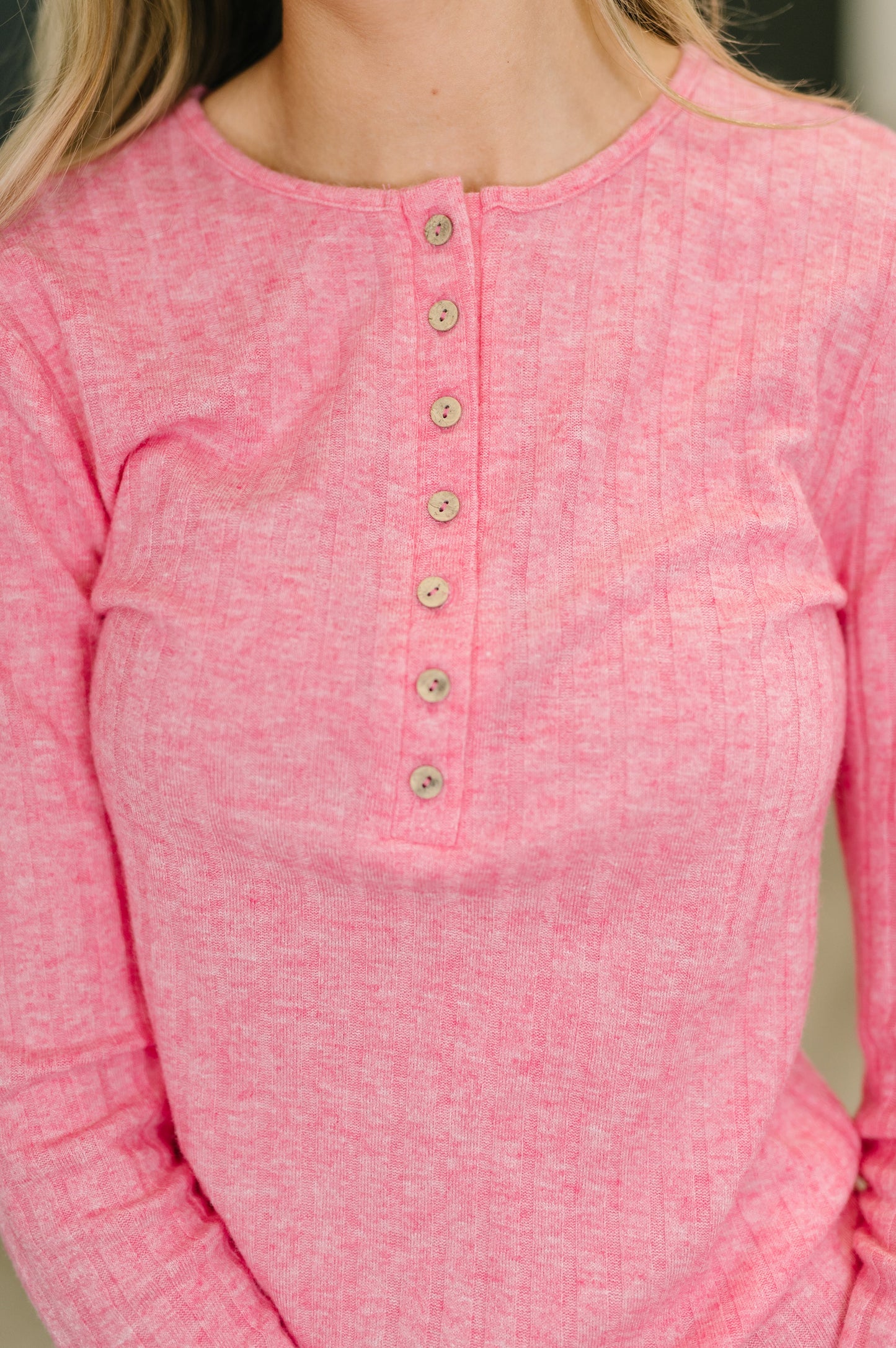 Ribbed Long Sleeve in Fuchsia
