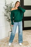 Side Hustle Off Shoulder Long Sleeve Top in  Hunter Green