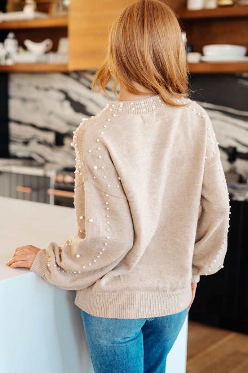 String Me Along Pearl Accent Sweater- Medium