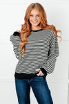 Too Good to Be True Striped Drop Shoulder Top in Black