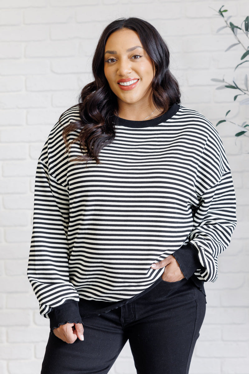 Too Good to Be True Striped Drop Shoulder Top in Black