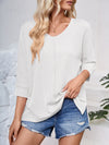 Lovelet Textured Round Neck Three-Quarter Sleeve Blouse