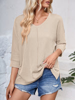 Lovelet Textured Round Neck Three-Quarter Sleeve Blouse