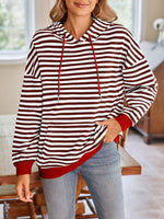 Lovelet Drawstring Striped Long Sleeve Hoodie