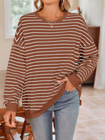 Lovelet Striped Round Neck Long Sleeve Sweatshirt