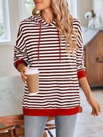 Lovelet Drawstring Striped Long Sleeve Hoodie