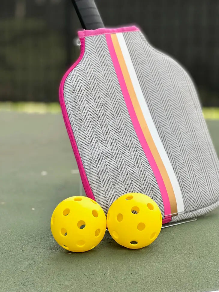 PREORDER: Pickleball Paddle Cover in Pink Herringbone